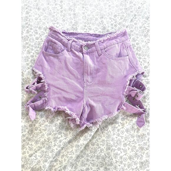 Shein Lavender Lace-Up Cutoff Denim Shorts Women’s XS - Picture 1 of 6